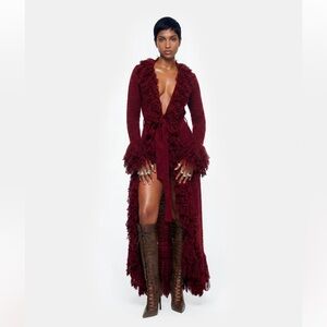 Hanifa Burgundy Long Cardigan